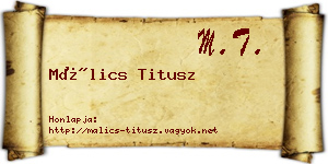 Málics Titusz névjegykártya